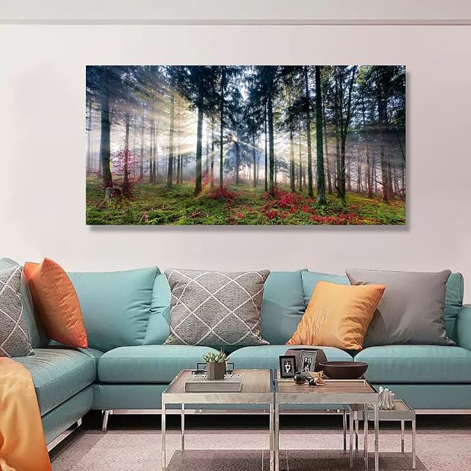 Nature Landscape Sunrise Tree Canvas Wall Art - 20x40 inches Wall Decoration for Living Room Forest Picture Artwork Painting Prints of Trees for Bedroom and Home Décor