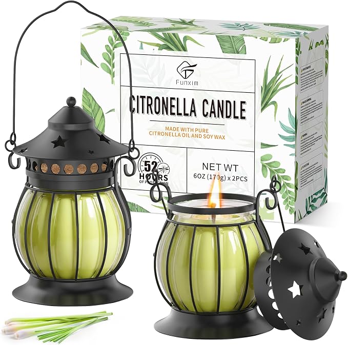 Citronella Candles Outdoor, 2 Pack 6oz Lemongrass Scented Soy Wax Candles