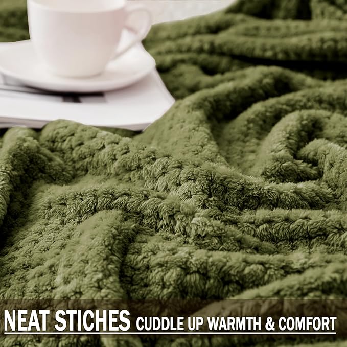 Exclusivo Mezcla Soft Waffle Fleece Bed Blanket King Size, Olive | Lightweight Plush Blanket for Bed, Bedroom, Cozy Flannel with Waffle Texture, Stylish Home Decor, All Season, 104x90 Inches