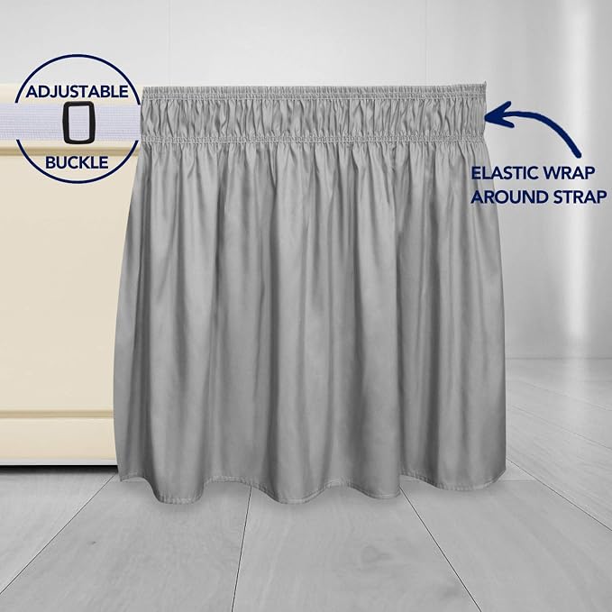 PureFit Wrap Around Ruffled Bed Skirt, Light Gray, Twin/Full - 14" Drop | Wrinkle Free Bedskirt Dust Ruffles, Easy to Put On Frame Cover with Adjustable Elastic Belt