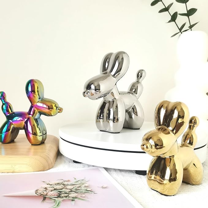 Ceramic Silver Balloon Dog Decor,Balloon Animal Statue(Small)