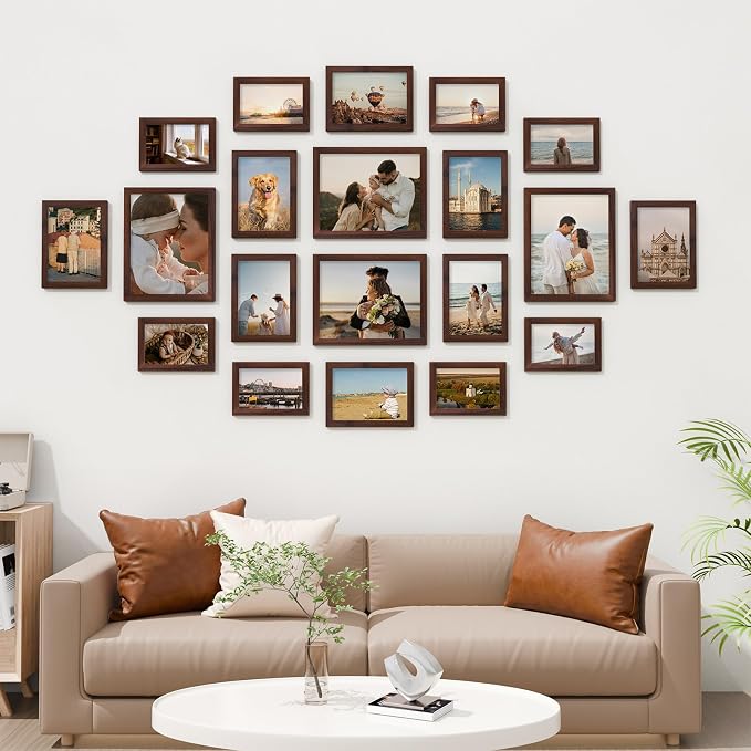 Vittanly 20 Pack Picture Frames Collage Wall Decor, Light Brown | Gallery Wall Frame Set for Wall or Tabletop Display, Multi Sizes Picture Frame Set: 4pcs 8x10, 8pcs 5x7, 8pcs 4x6, MDF Wood