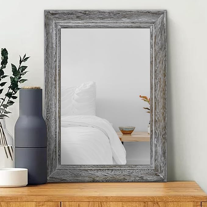 Wooden Mirror with Rectangle Framed Rustic Hanging Mirrors for Farmhouse Bathroom Bedroom Living Room Home Decor