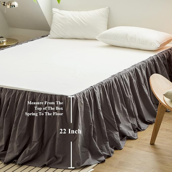 BISELINA French Linen Bed Skirt with Pleated Frills 22-Inch Tailored Drop Natural Flax Cotton Blend Dust Ruffle Soft Cozy Farmhouse Bedding (22" King, Ruffle Dark Grey)