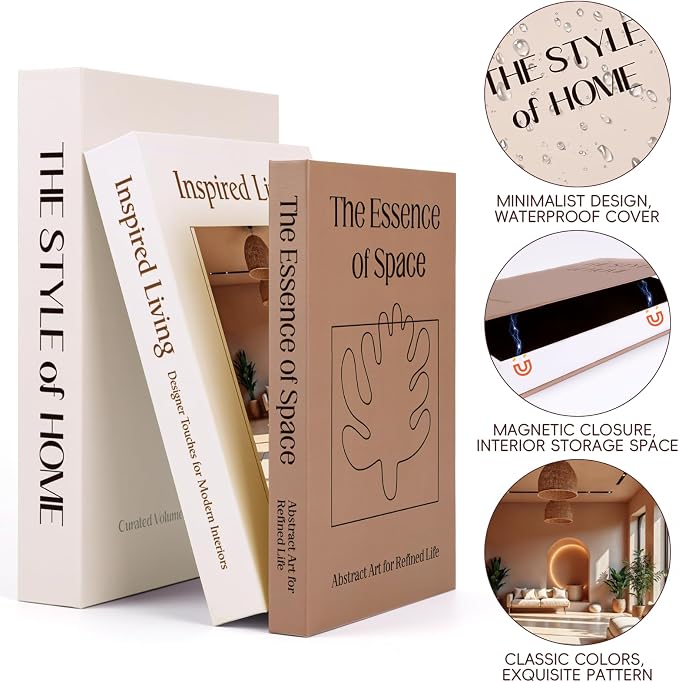 XKDOUS 3 Pack Decorative Books for Home Decor Coffee Table Faux Book Boxes