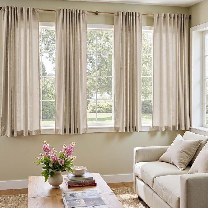 jinchan Lined Linen Curtains Privacy Back Tab 38x63 Inch 2 Panels Set Taupe | Light Filtering Curtains with White Privacy Liner, Cottage Core Farmhouse Curtains for Living Room, Rod Pocket 63 Inch Length