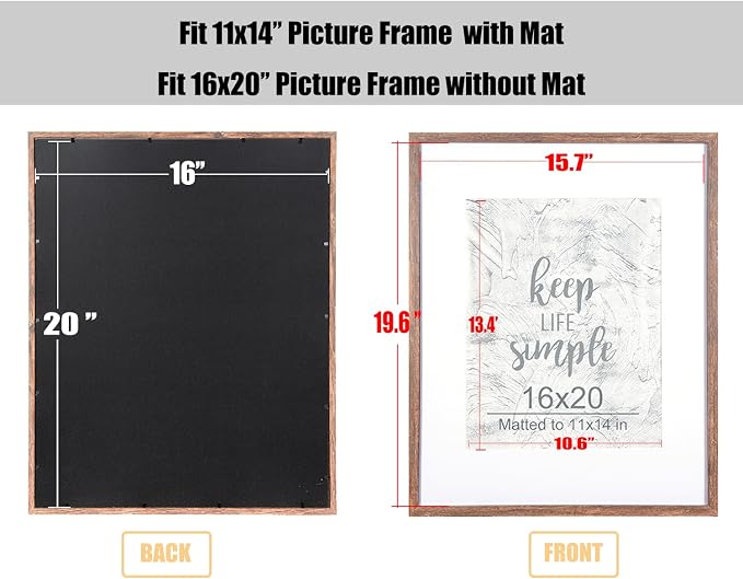 kennethan 16x20 Picture Frame Rottern Brown Set of 2, Wooden Poster Frame for Wall Mounting Display for Home, Office,Gallery,Holiday with Photos, Posters, Puzzles