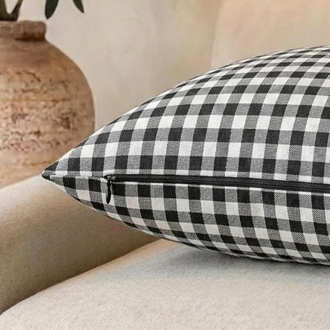 Black and White Buffalo Check Plaid Throw Pillow Covers 18x18 Set of 4 | Soft Black Couch Sofa Pillow Covers 18 x 18, Black and White Plaid Christmas Pillow Covers Set of 4, Outdoor Porch Pillows