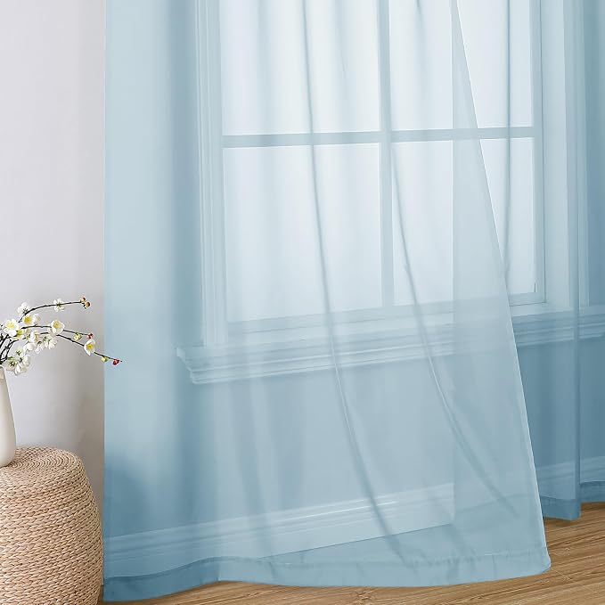 Simplebrand Light Blue Sheer Curtains 96 Inches Long, Light Filtering Sky Blue Rod Pocket Solid Color Window Sheer Curtain Panels, Elegant Curtains & Drapes for Living Room, Bedroom 2 Panels, 42" W
