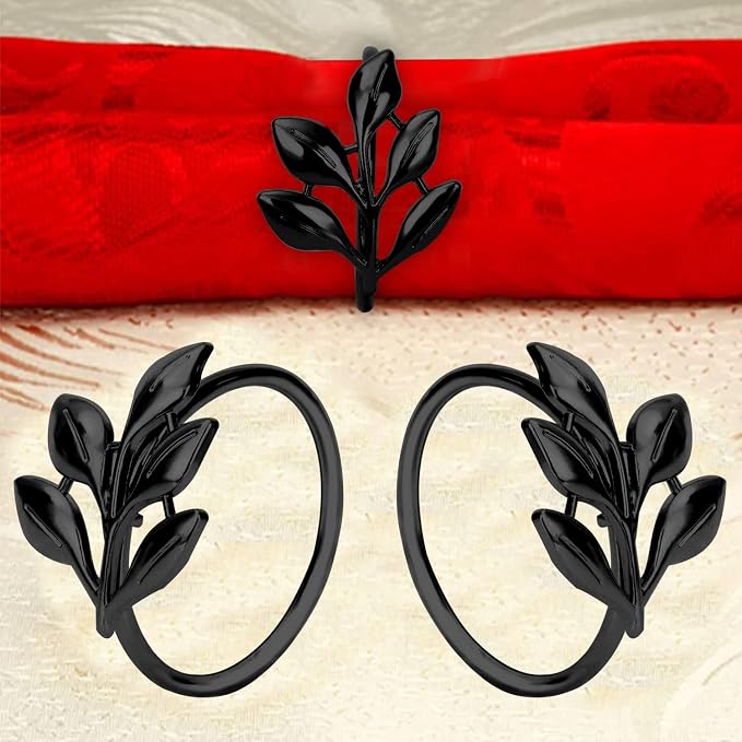 KPOSIYA Set of 6 Leaf Napkin Rings Metal Gold Napkin Holder Table Napkin Rings for Thanksgiving Day Christmas Dinning Table Parties Everyday (Ye Zi-Black 6)