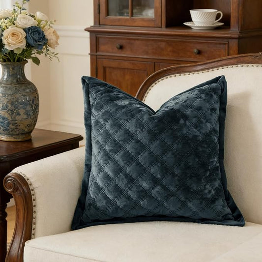 Throw Pillow Cover 18x18 1 Piece Velvet Square Pillowcase Soft Skin-Friendly Cross Process Decorative Farmhouse Cushion Covers for Couch Sofa Bedroom Living Room,Gray Blue
