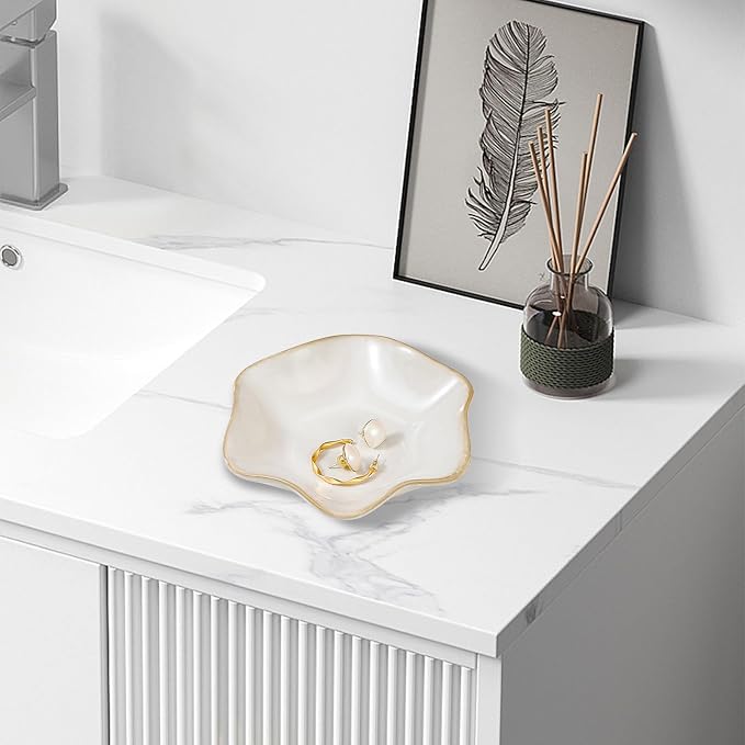 Binoster Ceramic Jewelry Dish,Ring Dish,Trinket Tray,Jewelry Tray Room Decor Bathroom Home Decor Gifts for Women Mom Sister Coworker Friend Bride(5.5in White)