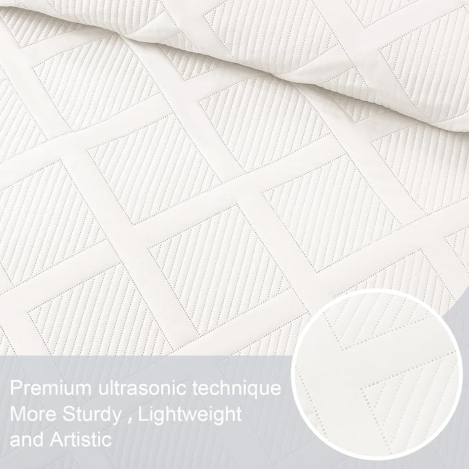 Exclusivo Mezcla Quilt King Size, White | Soft Bedspreads with 2 Pillow Shams, Modern Striped Pattern, Lightweight Bedding Set Coverlets for All Seasons, 104x96 Inch