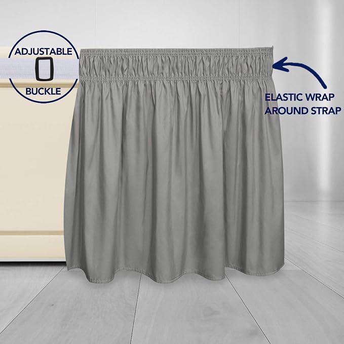 PureFit Wrap Around Ruffled Bed Skirt, Gray, Twin/Full - 14" Drop | Wrinkle Free Bedskirt Dust Ruffles, Easy to Put On Frame Cover with Adjustable Elastic Belt
