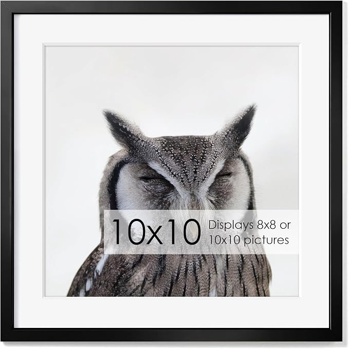 Fun Memories 10x10 Aluminum Picture Frame, Premium Square Photo Frames with Mat for 8x8 or Without Mat for 10x10, Simple and Elegant Decor for Wall Mounting, Black, 1 Pack