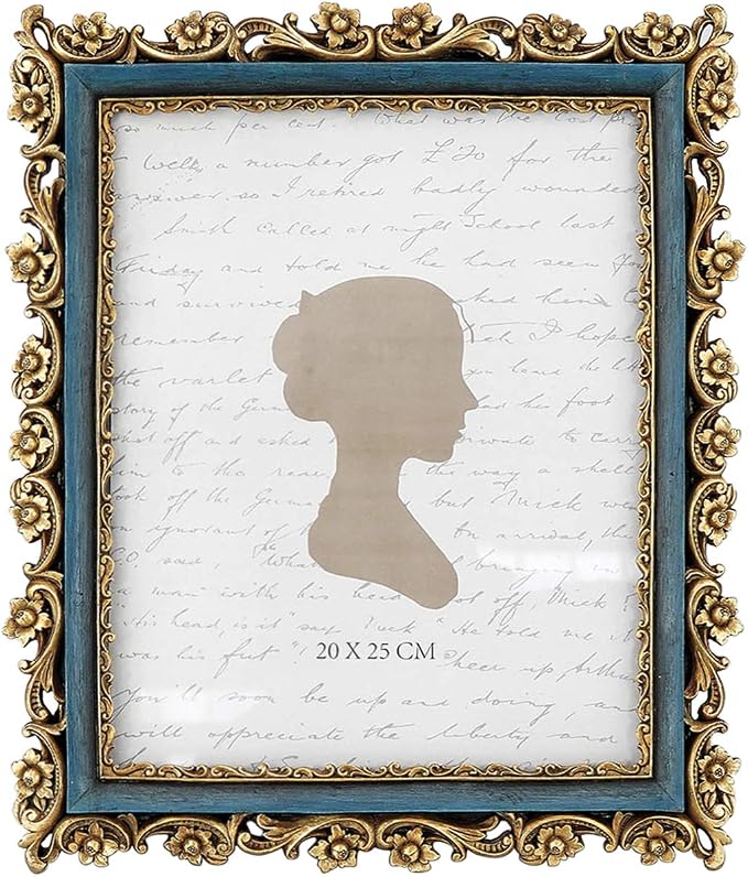 Sunlit Vintage Picture Frame 8x10 Inch, Luxury Antique Photo Frames with Glass Front, Photo Display, Tabletop Wall Hanging, Gift Ideas, Gold and Blue