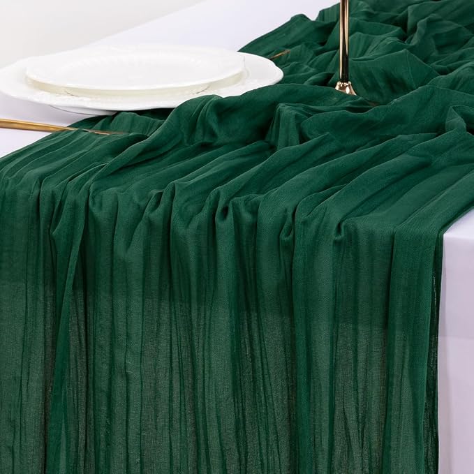 Cheesecloth Table Runner Fall Boho Wedding Birthday Party Home Decor | Emerald Green Rustic Gauze 10FT 120in Cheese Cloth Sheer Farmhouse Runner for Baby Shower Bridal Holiday Decorations