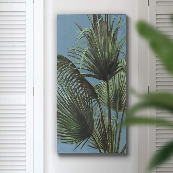 Renditions Gallery Canvas Nature Wall Art Home Paintings & Prints Elegant Green Palms Modern Glam Romantic Botanical Artwork Decorations for Bedroom Office Kitchen - 20"x40" LT43