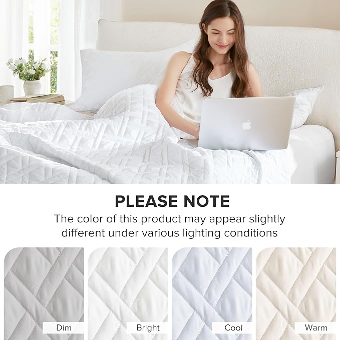 Comfort Spaces Kienna Bed Quilt Set King Size 3P, 104"x90" White Diamond | Soft Cozy Lightweight Summer Coverlet Cal King, Quilted Bedspreads Extra Layer, Modern Casual Bedroom Decor, OEKO-TEX