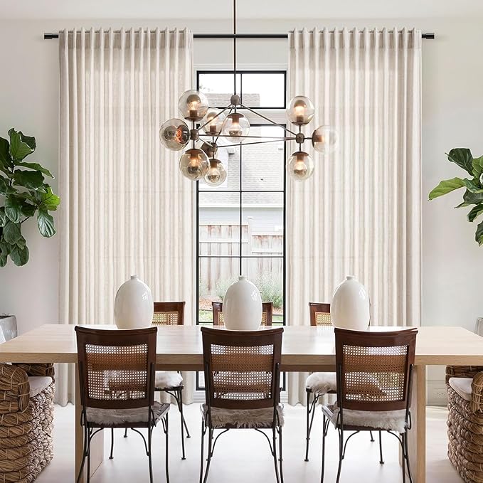 Beige Linen Curtains 90 Inches Long for Living Room Back Tab and Rod Pocket Semi Sheer Privacy Curtains Farmhouse Linen Cotton Textured Curtain for Bedroom 70x90,2 Panel