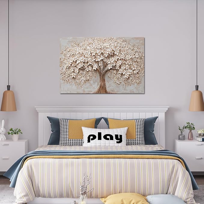 Canvas Wall Art Decor Prints Modern Botanical Wall Art Pictures for Living Room Tree of Life Wall Art Decor White Flower Wall Art Prints Canvas Art Wall Decor Artwork for Walls Bedroom Office Decor 24" X 36"