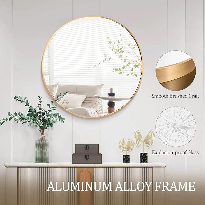 HARRITPURE Round Mirror 23.6" Gold Wall Mounted Circle Mirror with Aluminum Alloy Frame Modern Design for Bathroom, Living Room, Vanity, Bedroom, Entryway