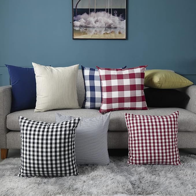Red and White Farmhouse Striped Outdoor Throw Pillow Covers 18x18 Set of 2 | Soft Red Couch Throw Pillow Covers 18 x 18, Red and White Striped Christmas Pillow Covers Set of 2, Outdoor Front Porch Patio