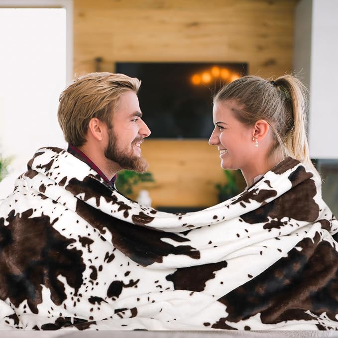 GEULAY Cow Print Blanket King Size 90"x108" | Throw Blanket for Bed, Lightweight, Extra Large, Fuzzy Fleece, Western Farmhouse Decor, All Seasons