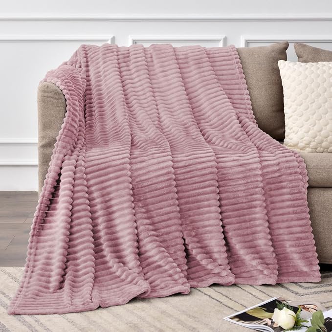 BEDELITE 3D Ribbed Berry Purple Fleece Throw Blanket for Couch, 50x60 Inch | Soft Warm Decorative Fluffy Blanket, Cozy Plush Lightweight Fuzzy Throw Blanket for Bed Sofa Home Room Decor, Gift for Women