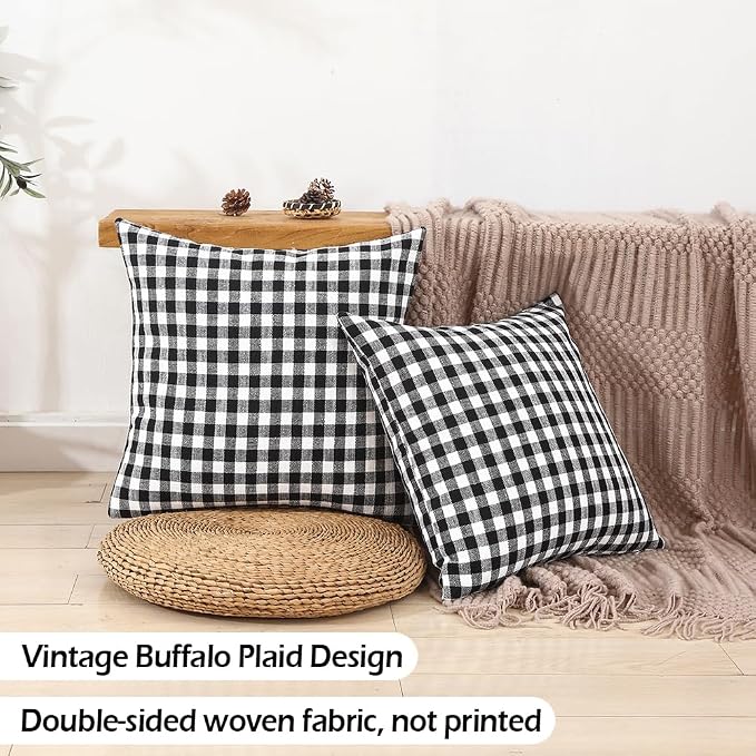 CARRIE HOME Black and White Buffalo Plaid Outdoor Pillow Covers 20x20 Set of 2, 20 x 20 Modern Farmhouse Decor Couch Pillows, Black White Winter Christmas Plaid Throw Pillows (No Pillow Inserts) | Set of 2 Black Pillow Covers 20 x 20, Vintage Farmhouse...
