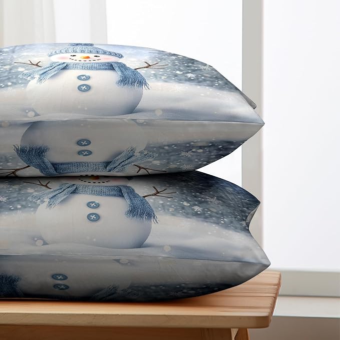 Blue Snowman Lumbar Throw Pillow Covers Winter Pillow Covers 12x20 Snowflakes Pillow Case Double Sided Printing Rectangular Cushion Case for Home Decor Couch Sofa Set of 2