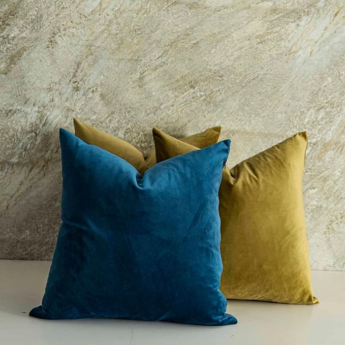 Olive Green Decorative Velvet Throw Pillow Covers 14x14 inch Set of 2 with Zipper Luxury Soft Solid Square Cushion Covers Case for Sofa Couch Bed Living Room