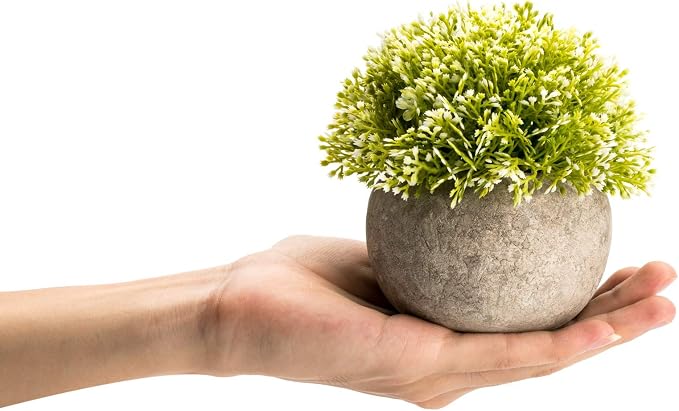 Velener White Mini Artificial Plant Topiary Ball Pot Set- Magnolia Flowers Cottagecore Decor Indoor Plant Shelf Home Office Small Desk Decorations Green Room Accessories Bathroom Kitchen Counter Aloe