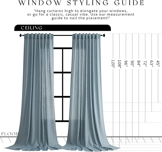 Jowels Blue Linen Curtains 105 Inch Long 2 Panels for Living Room | Light Filtering Semi Sheer Curtain, Back Tab Pocket Pleated Look, Boho Farmhouse Textured Privacy Drapes for Bedroom Window