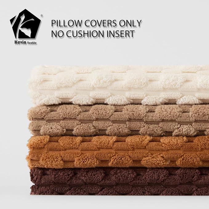 Kevin Textile Decorative Pillow Covers 20x20 Inch Set of 4 Soft Boho Corduroy Throw Pillow Cases Mix and Match Colors Plush Texture Throw Pillows for Sofa Couch Bedroom Home Decor Neutral Brown