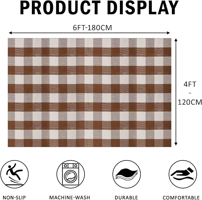 Buffalo Plaid Outdoor Rug 4x6 Ft Coffee and White Checkered Area Rug Washable Fall Indoor Outdoor Rugs for Entryway,Hallway, Kitchen, Living Room, Dining Room, Bedroom