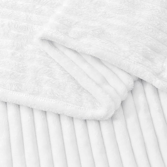 BEDELITE Ribbed Jacquard White Fleece Throw Blanket for Couch, 50x70 Inch | Soft Warm Decorative Fluffy Blanket, Cozy Plush Lightweight Fuzzy Throw Blanket for Bed Sofa Home Room Decor, Gift for Women
