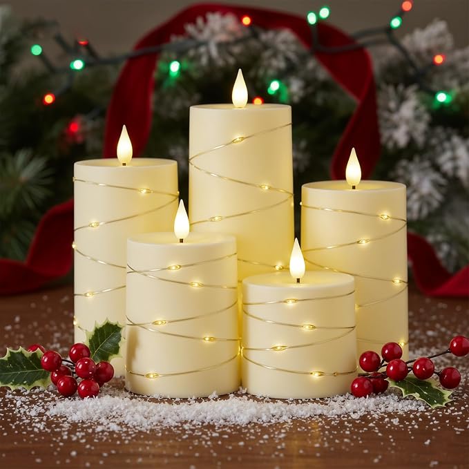 Raycare Ivory Flameless LED Pillar Candles Battery Operated Remote Timer