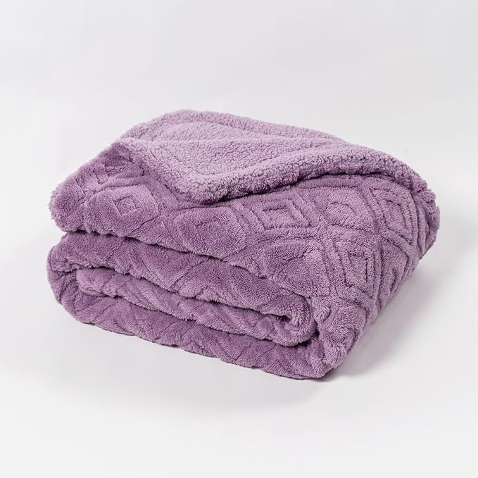 EverGrace Jacquard Reversible Sherpa Throw Blanket, 60" x 80", Mauve Purple | Jacquard Sherpa Throw Blanket, Super Soft, Cozy Plush Blanket, Reversible Thick Warm Throw for Bed, Sofa, Living Room
