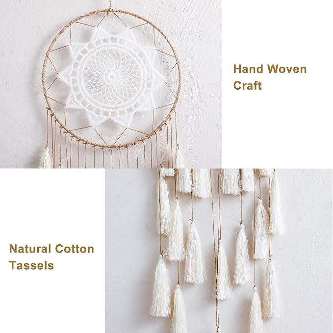 Artilady Macrame Dream Catcher Wall Hanging, Beige Large Boho Bedroom Decor