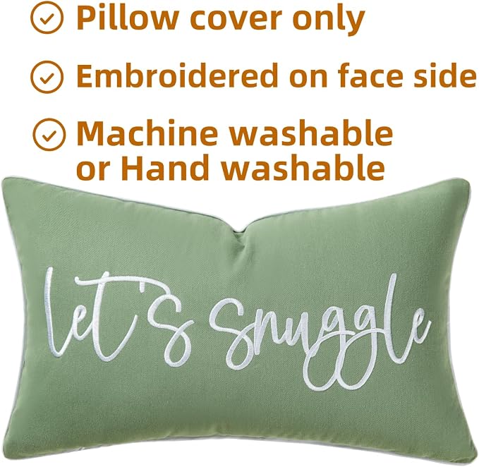 Sunkifover Let's Snuggle Decorative Lumbar Pillow Cover 12"x20" Sage Green