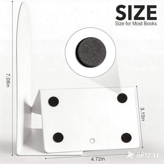 8 Pcs Metal Bookends - Book Ends for Shelves, White