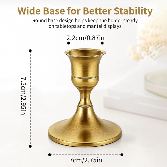 60 Pack Brass Gold Taper Candle Holders Set, Bulk Vintage Metal Candlestick Holders for Table Centerpieces, Wedding Reception Decorations, Party Banquets, Christmas Mantel Decor and Home Decor (Gold)