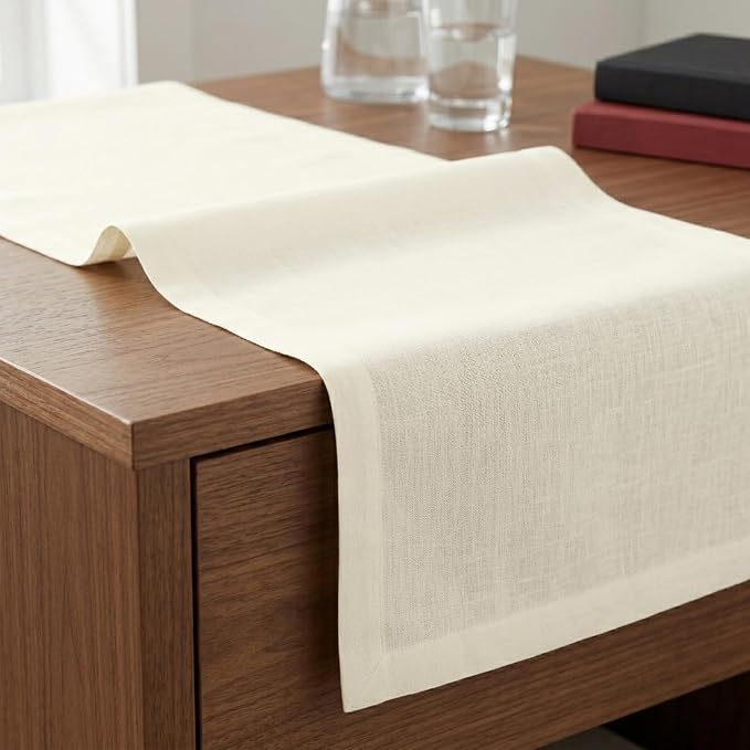 Solino Home 100% Pure Linen Table Runner Ivory Extra Long, Fete 14 x 120 in | brings a tailored look to family meals and hosting, European flax fibres, handloomed texture, soft, fine, OEKO-TEX Certified