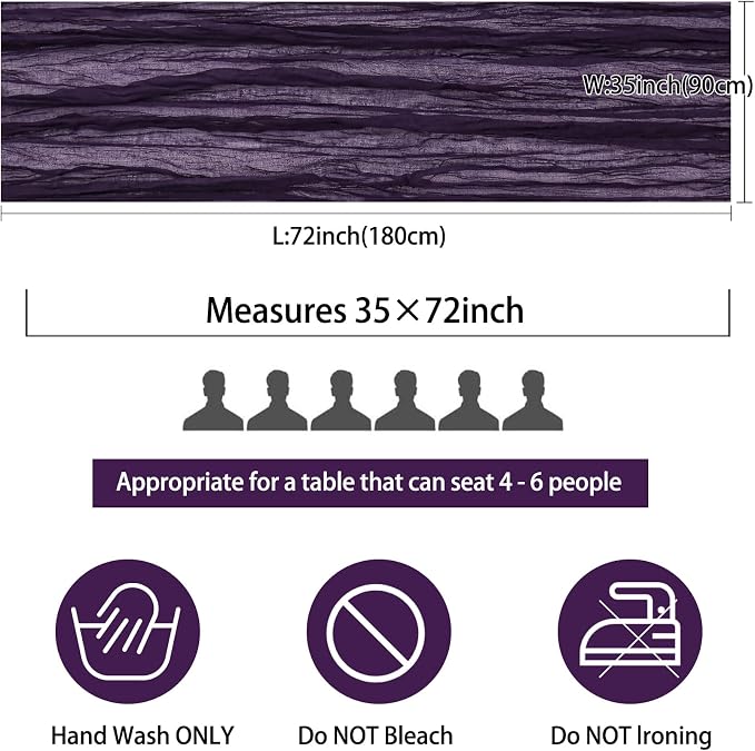 12 Pack Cheesecloth Table Runner 35x72 Inch Boho Gauze Table Runner Rustic Cheese Cloth Long Romantic Table Runners for Wedding Bridal Shower Birthday Party Table Decor (Dark Purple)