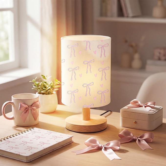 VIHOSE Pink Bow Kids Table Lamp for Bedroom Kids Lamps for Girls Room