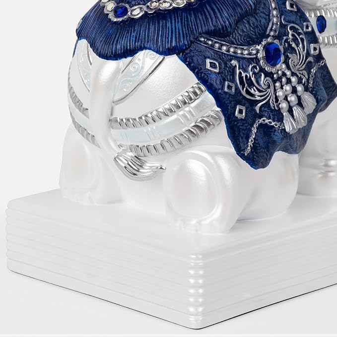 Elephant Bookends for Shelves, Decorative Bookends, Book Holders with Anti-Slip Pad for Book Lovers Heavy Book Stopper for Home Office Decor (Blue&White)