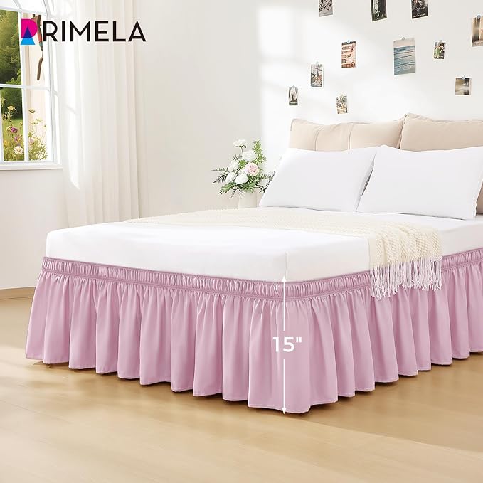 Baby Purple Bed Skirt Queen Size 15" Drop, Elastic Wrap Around Bedskirt | Solid ruffled, Wrap-around/elastic, Wrinkle & Fade resistant, with Adhesive Strips, Gift Packed, Machine Wash/Tumble Dry/Iron