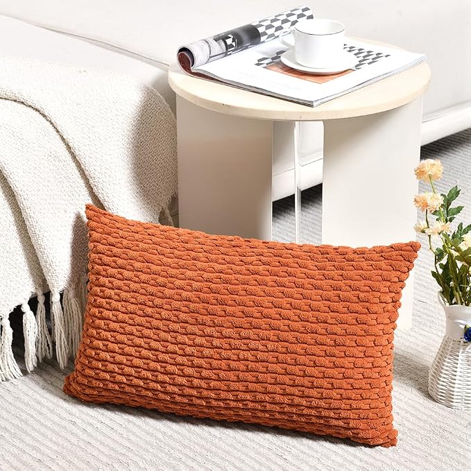 Fancy Homi 2 Packs Rust Decorative Throw Pillow Covers 12x20 Inch for Couch Bed Sofa, Modern Farmhouse Boho Home Decor, Soft Cute Plush Corduroy Cushion Case 30x50 CM