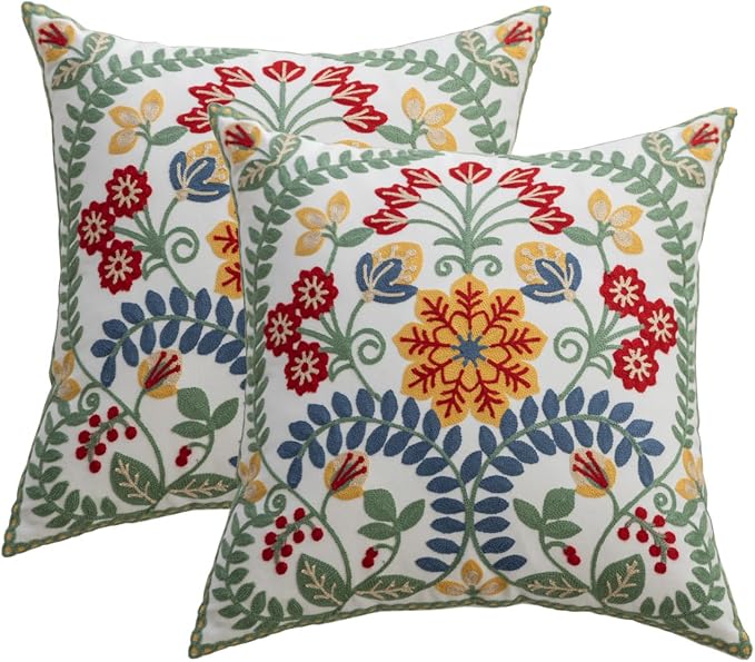 YIcabinet Pack of 2 Throw Pillow Covers,Embroidered Pillow Case Soft Square Decorative Pillowcases for Home Sofa Couch 18x18 Inch